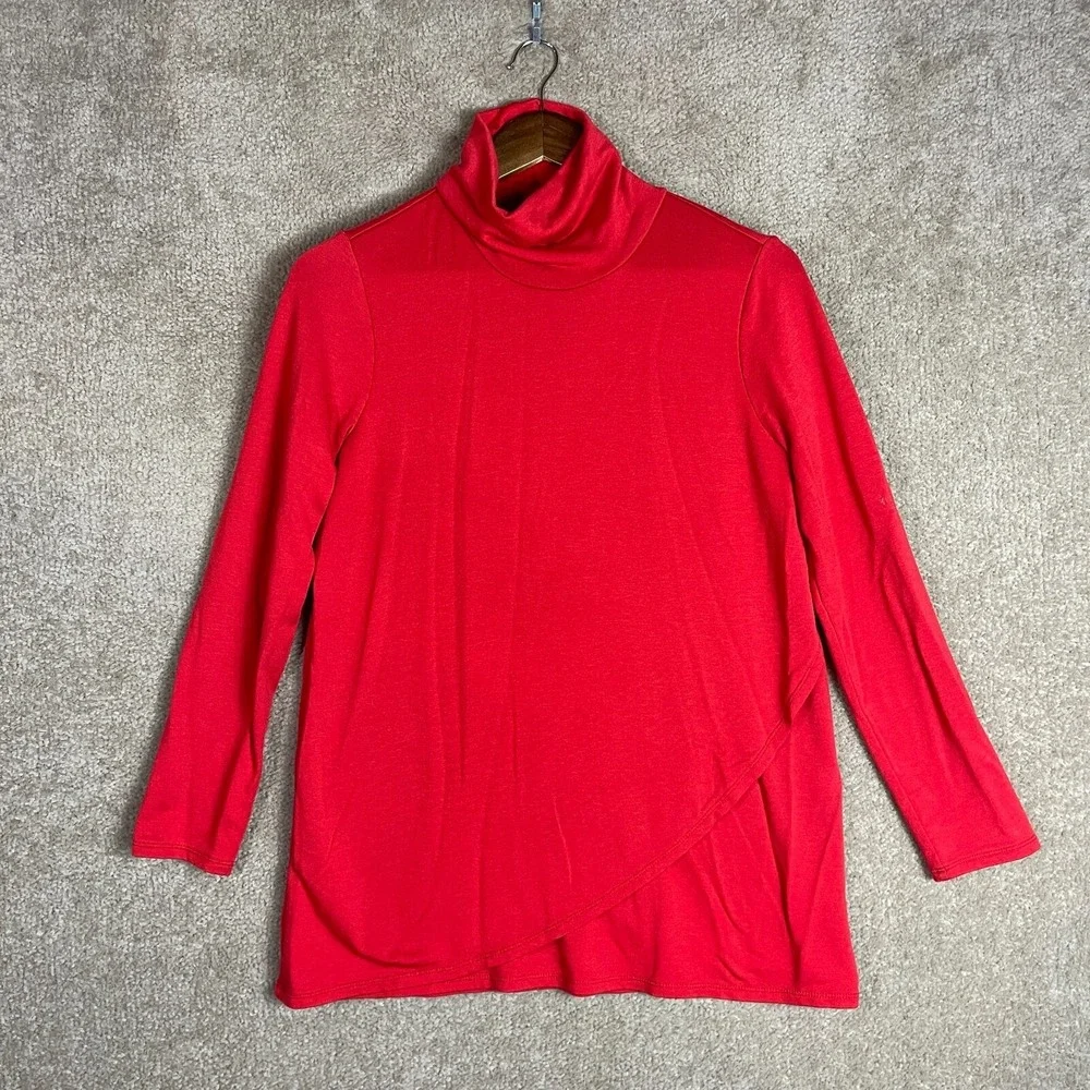 J Jill Tunic Womens Small Red‎ Tencel Turtleneck Layered Asymmetrical Soft Knit
